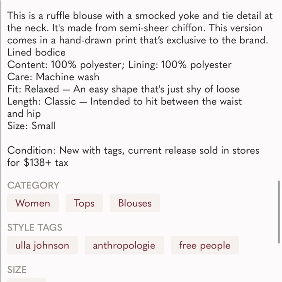 Aritzia Wilfred Castello Chiffon ruffle blouse S - Picture 10 of 10